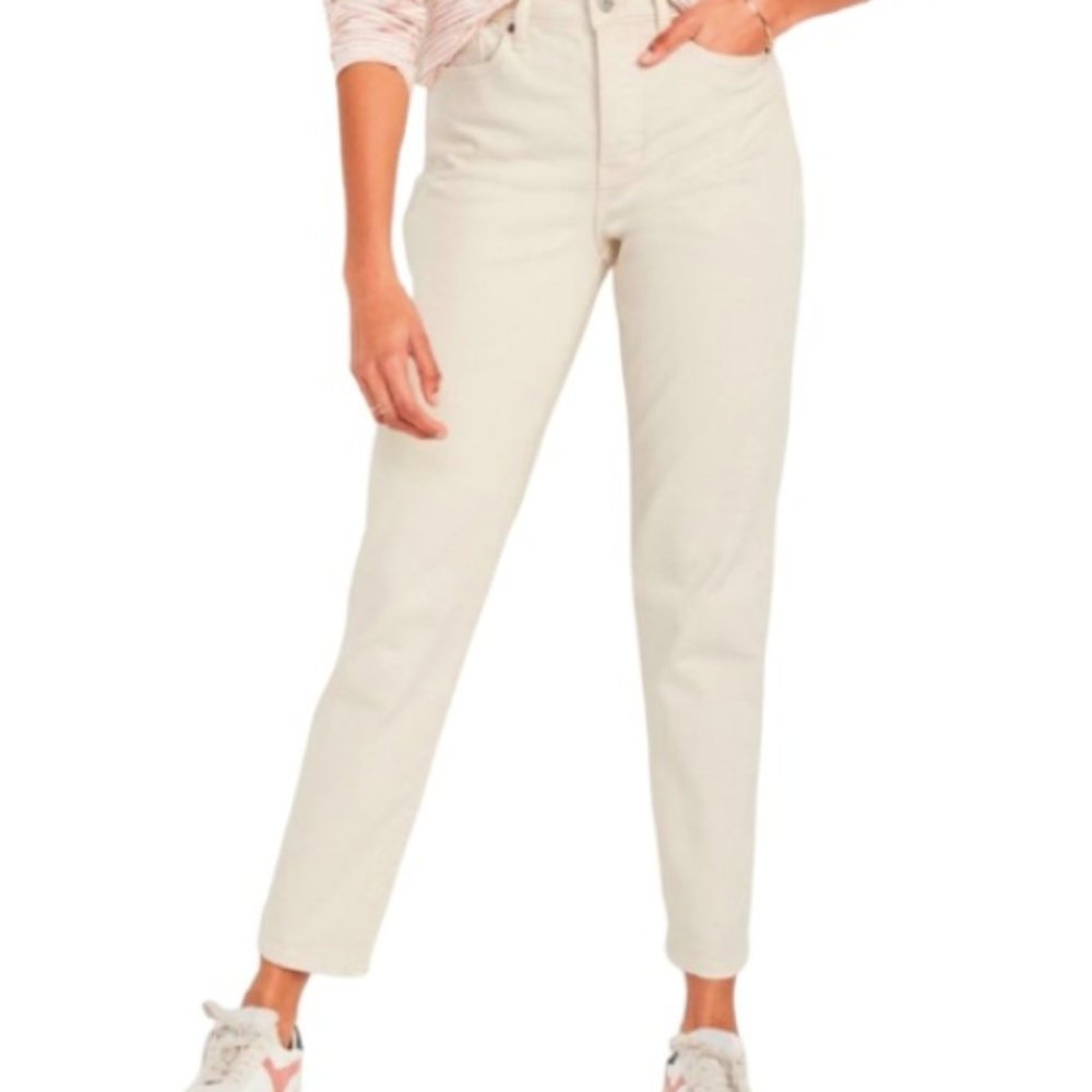 Beige High-Rise Straight Ankle Jeans  - OLD NAVY